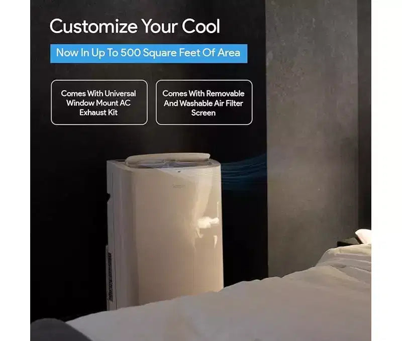 Climatiseur portable SereneLife 14 000 BTU pour la maison avec déshumidificateur, ventilateur, télécommande + kit de fenêtre, blanc