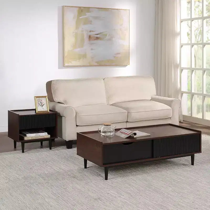 Juego de mesa auxiliar y mesa de centro acanaladas Duane Modern - Manhattan Comfort