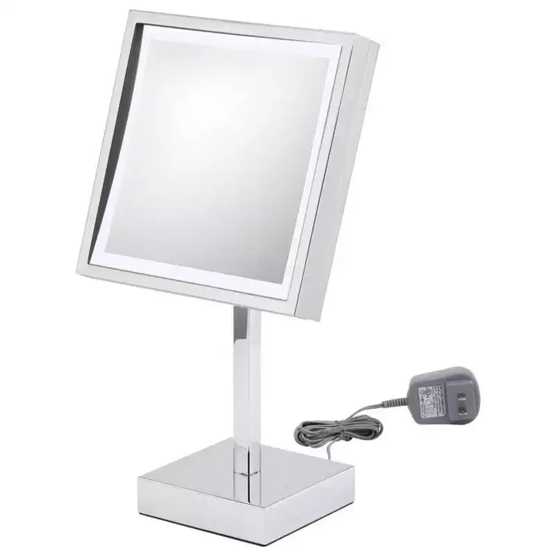 Aptations 8 LED Square Mirror - 3X Magnification, Free Standing - Cool Light, Makeup Mirror for Vanity, Bedroom, Bathroom - (Brushed Nickel)