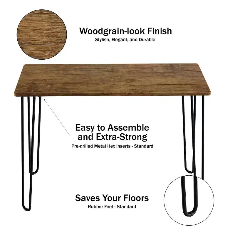 Lujoso Escritorio para el Hogar con Patas Horquilla - Decoración del Hogar de Estilo Industrial Moderno - Aspecto de Veta de Madera y Detalles de Acero