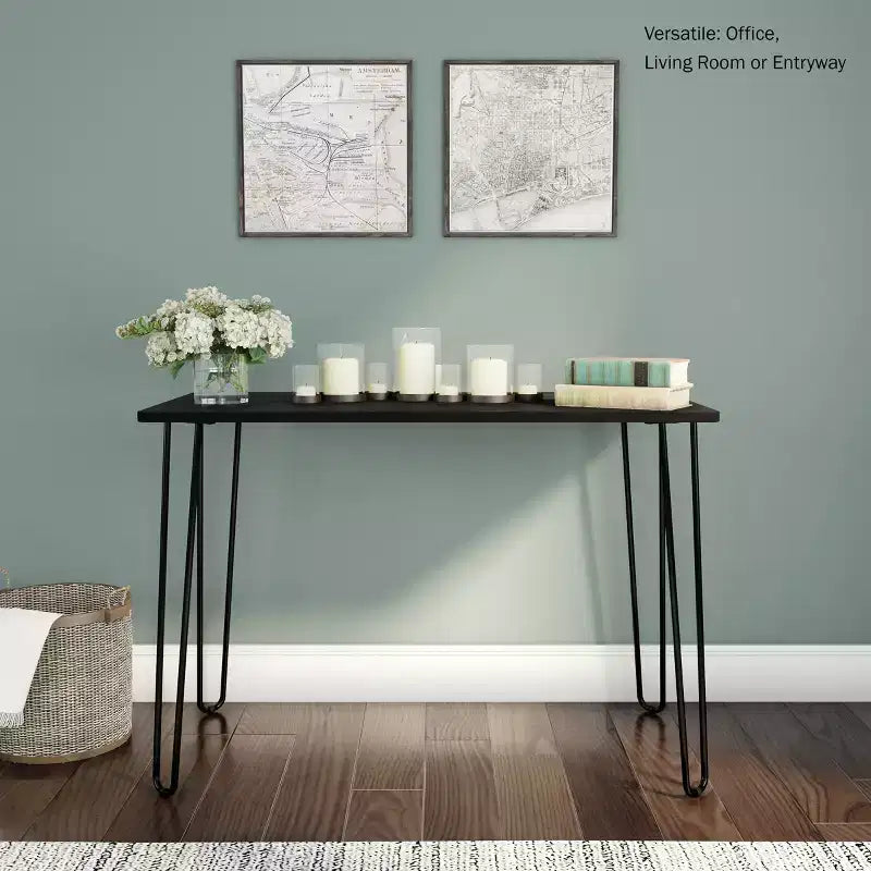 Lujoso Escritorio para el Hogar con Patas Horquilla - Decoración del Hogar de Estilo Industrial Moderno - Aspecto de Veta de Madera y Detalles de Acero