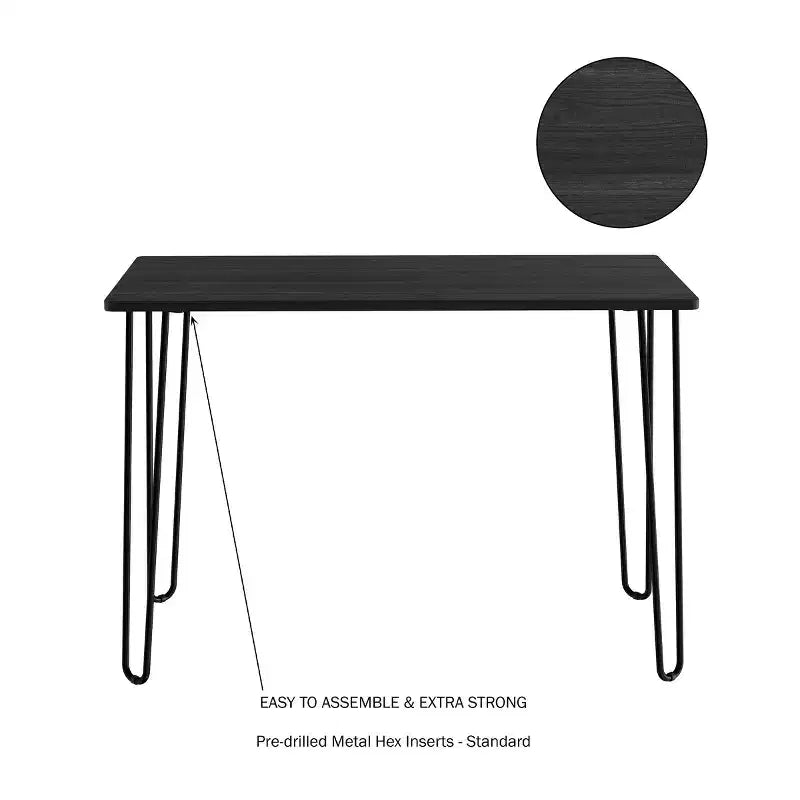 Lujoso Escritorio para el Hogar con Patas Horquilla - Decoración del Hogar de Estilo Industrial Moderno - Aspecto de Veta de Madera y Detalles de Acero