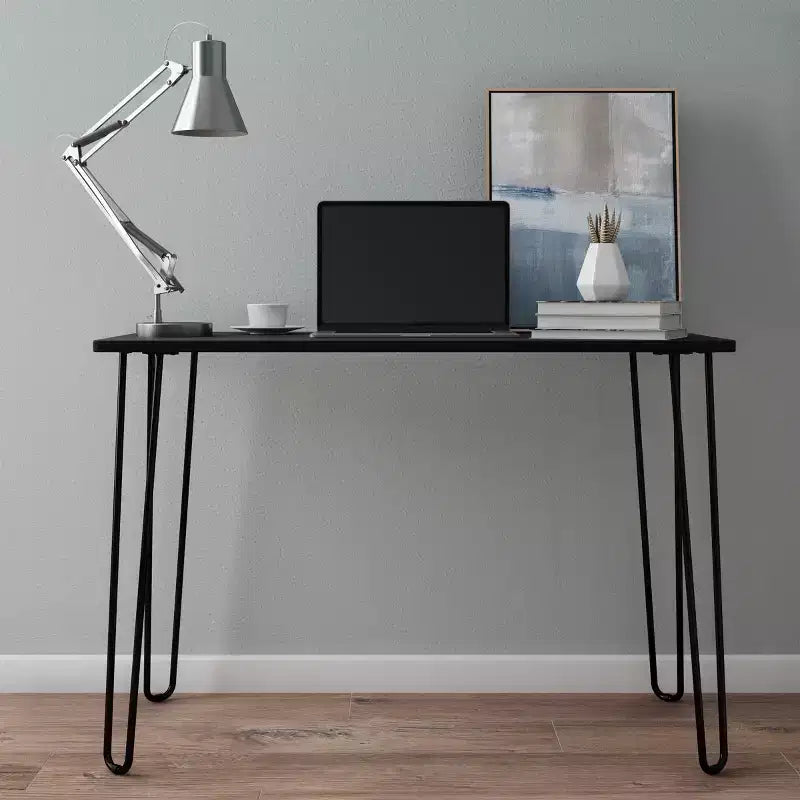 Lavish Home Desk with Hairpin Legs - Modern Industrial Style Home Decor - Woodgrain-Look and Steel Accent