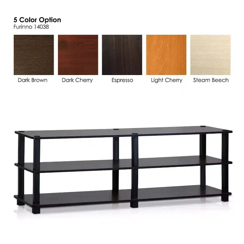 Furinno Moderno Mueble para TV de 3 Niveles Mesa Consola Centro de Entretenimiento Multimedia con Estante de Almacenamiento Abierto, Cereza Oscura/Negro