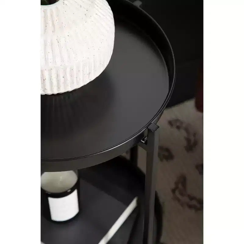 Mesa auxiliar plegable redonda de metal de 2 niveles