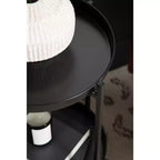 Mesa auxiliar plegable redonda de metal de 2 niveles