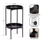 Mesa auxiliar plegable redonda de metal de 2 niveles