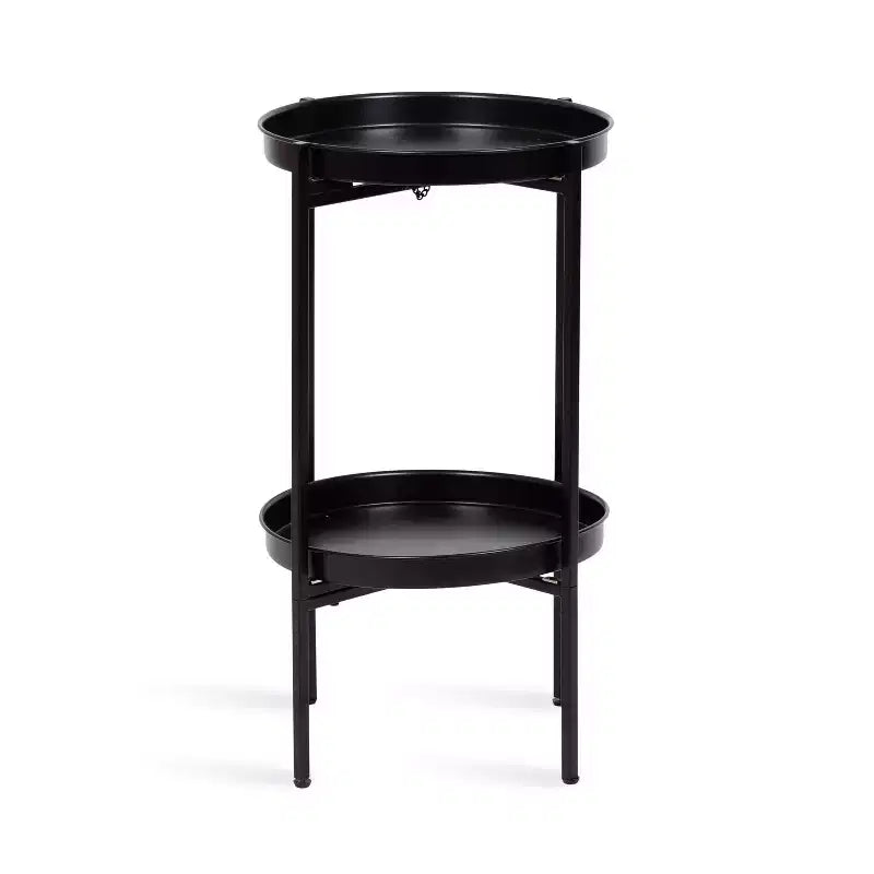 Mesa auxiliar plegable redonda de metal de 2 niveles