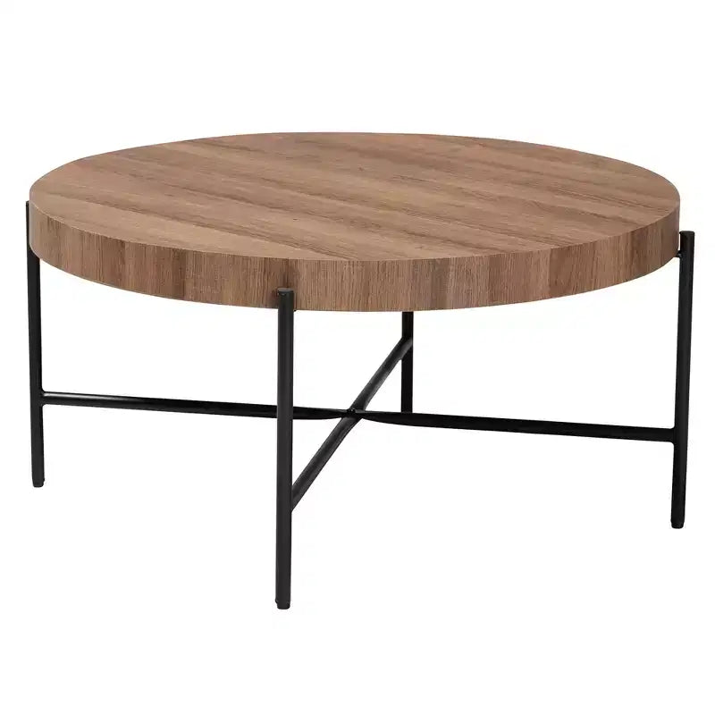 Table basse Baxton Studio Umar en bois avec finition noyer et métal noir, style industriel moderne