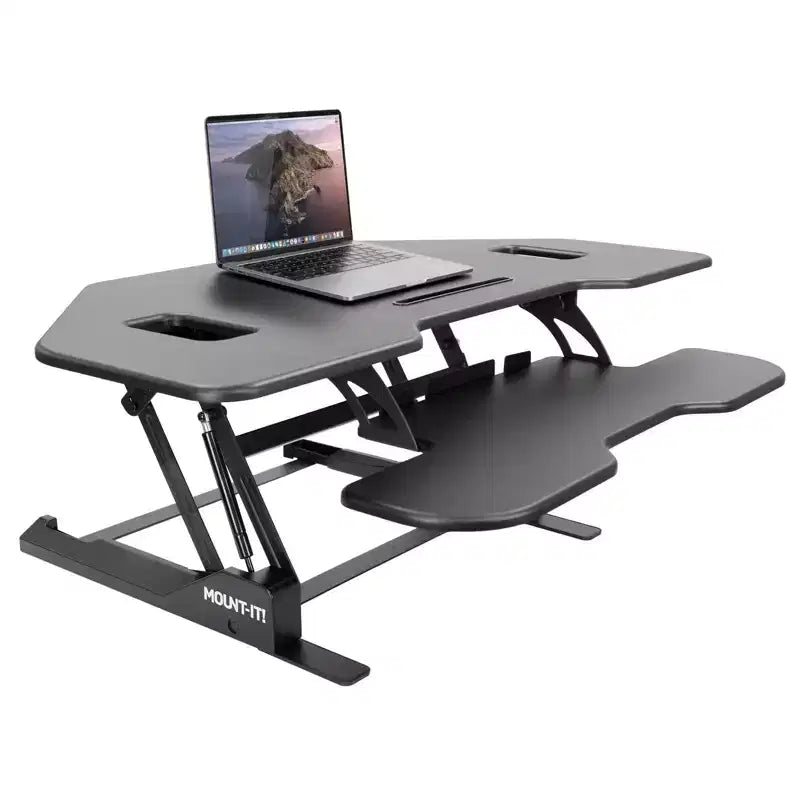 Mount-It! Corner Sit Stand Desk Converter, Black