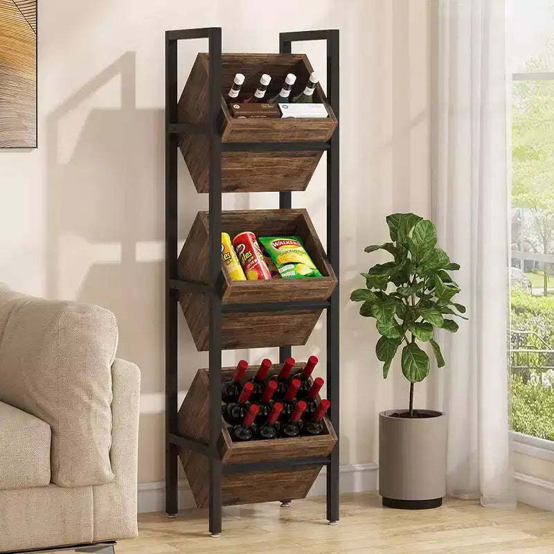 Lantine Botellero de pie de madera de 3 niveles, estante de almacenamiento de licor sin tambaleos, organizador de botellas de licor para cocina, bodega