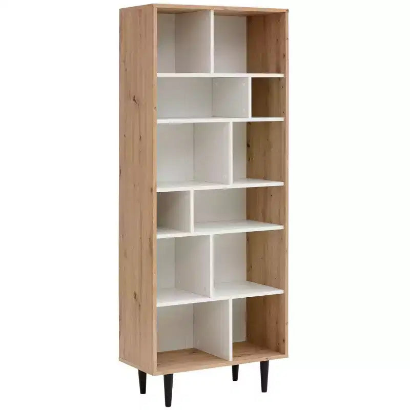 Estantería de madera de varios niveles Rakel de Ren Home, Roble y Blanco