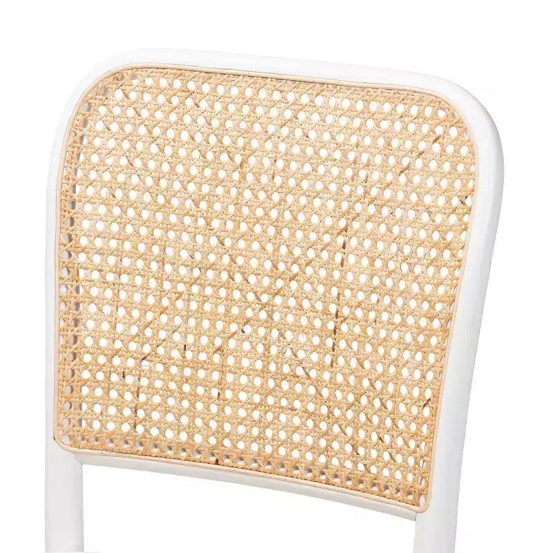 Lot de 2 chaises de salle à manger Baxton Studio Neah Japandi en bois blanc et rotin naturel