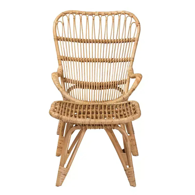 Ensemble de 2 fauteuils et poufs en rotin marron naturel Baxton Studio Earvin de style bohème moderne