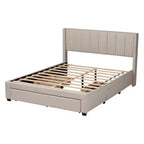 Cama de plataforma con almacenamiento Baxton Studio Coronado, de estilo transicional moderno de mediados de siglo, de tela y con 3 cajones