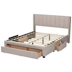 Cama de plataforma con almacenamiento Baxton Studio Coronado, de estilo transicional moderno de mediados de siglo, de tela y con 3 cajones
