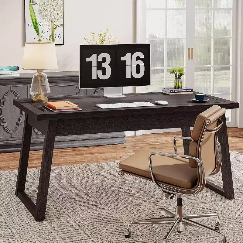 Escritorio ejecutivo Lantine Home Office, escritorio de madera de 55 pulgadas con cajón, mesa de estudio de estilo escandinavo, mueble de estación de trabajo