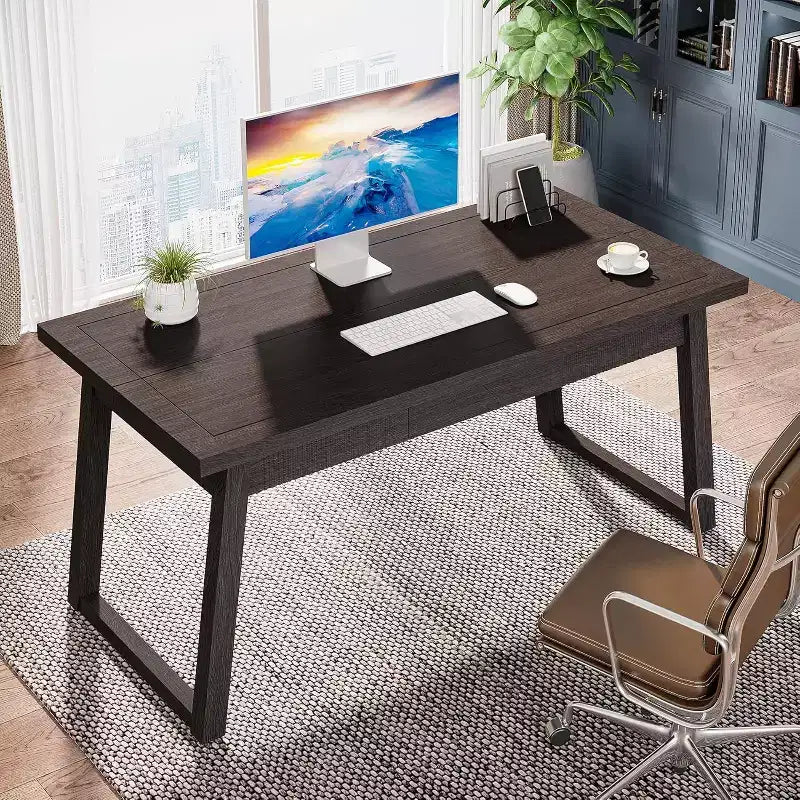 Escritorio ejecutivo Lantine Home Office, escritorio de madera de 55 pulgadas con cajón, mesa de estudio de estilo escandinavo, mueble de estación de trabajo