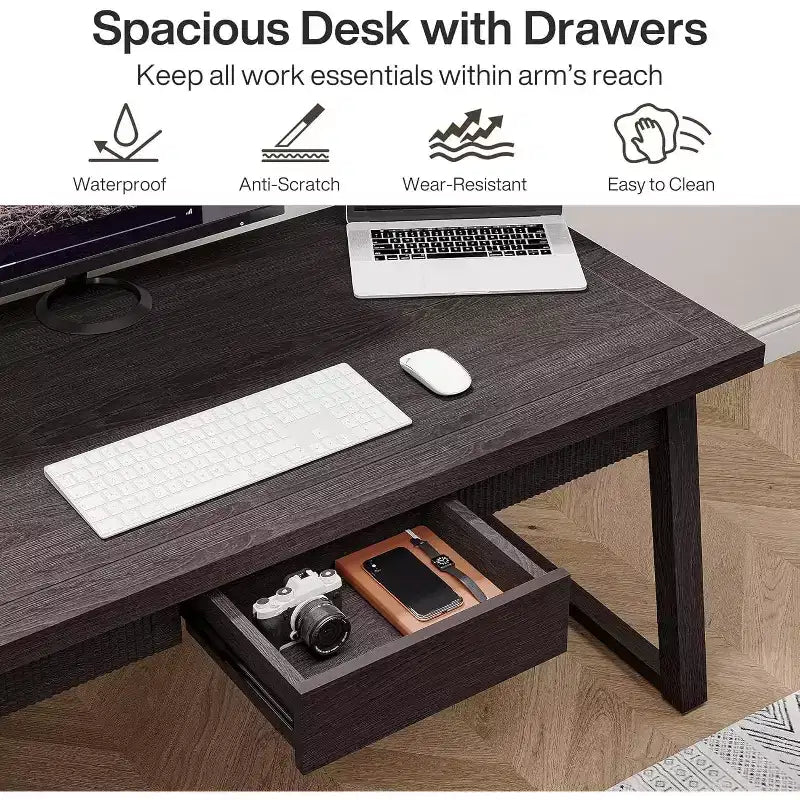 Escritorio ejecutivo Lantine Home Office, escritorio de madera de 55 pulgadas con cajón, mesa de estudio de estilo escandinavo, mueble de estación de trabajo