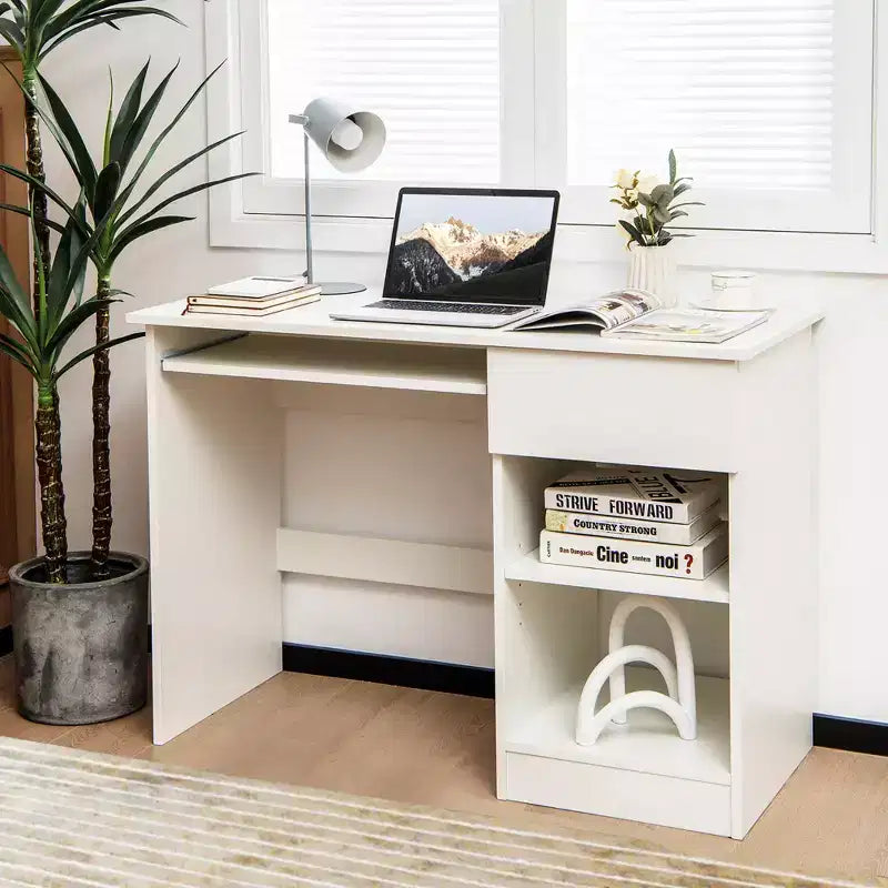 Costway Bureau Informatique Poste de Travail Maison/Bureau Table d'étude pour Ordinateur Portable avec Tiroir/Plateau à Clavier Noir/Blanc