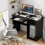 Costway Bureau Informatique Poste de Travail Maison/Bureau Table d'étude pour Ordinateur Portable avec Tiroir/Plateau à Clavier Noir/Blanc
