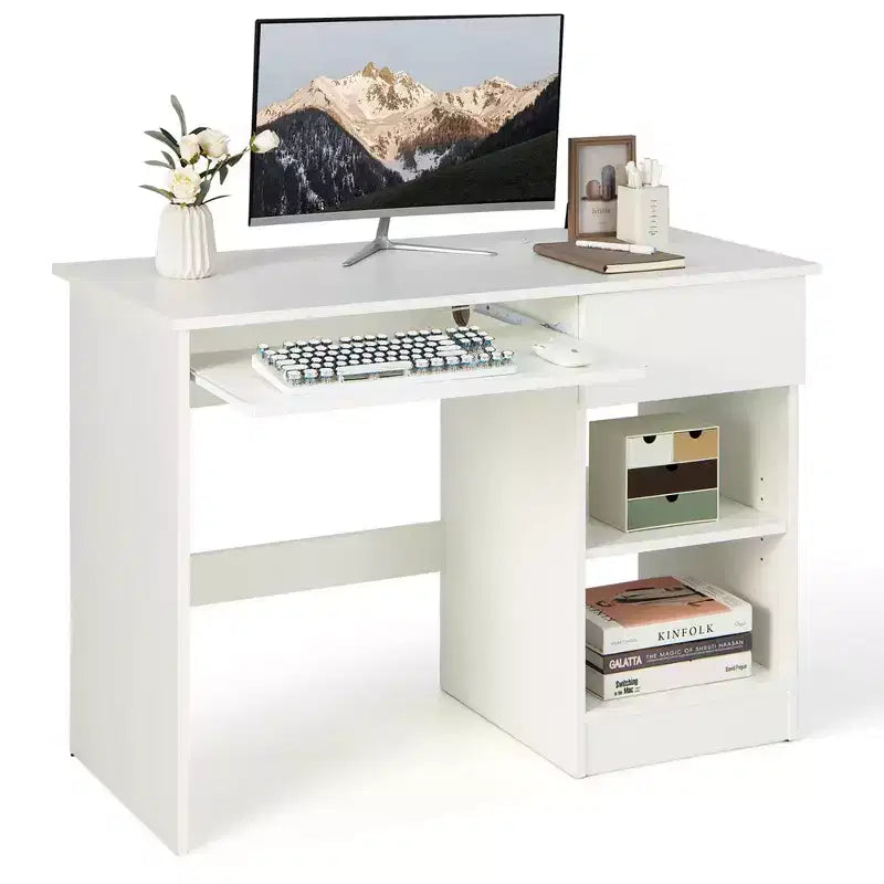 Costway Bureau Informatique Poste de Travail Maison/Bureau Table d'étude pour Ordinateur Portable avec Tiroir/Plateau à Clavier Noir/Blanc