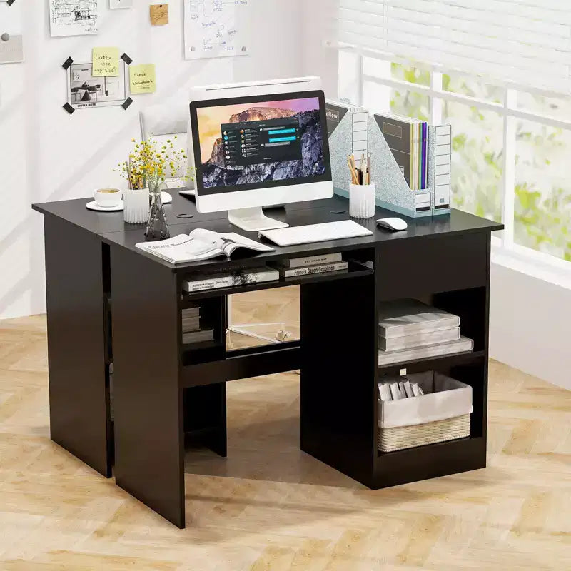 Costway Bureau Informatique Poste de Travail Maison/Bureau Table d'étude pour Ordinateur Portable avec Tiroir/Plateau à Clavier Noir/Blanc