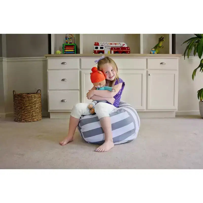 Creative QT Stuff n Sit XL 38 Housse de rangement pour animaux en peluche, idéale comme organiseur de chambre ou chaise, à rayures grises/blanches