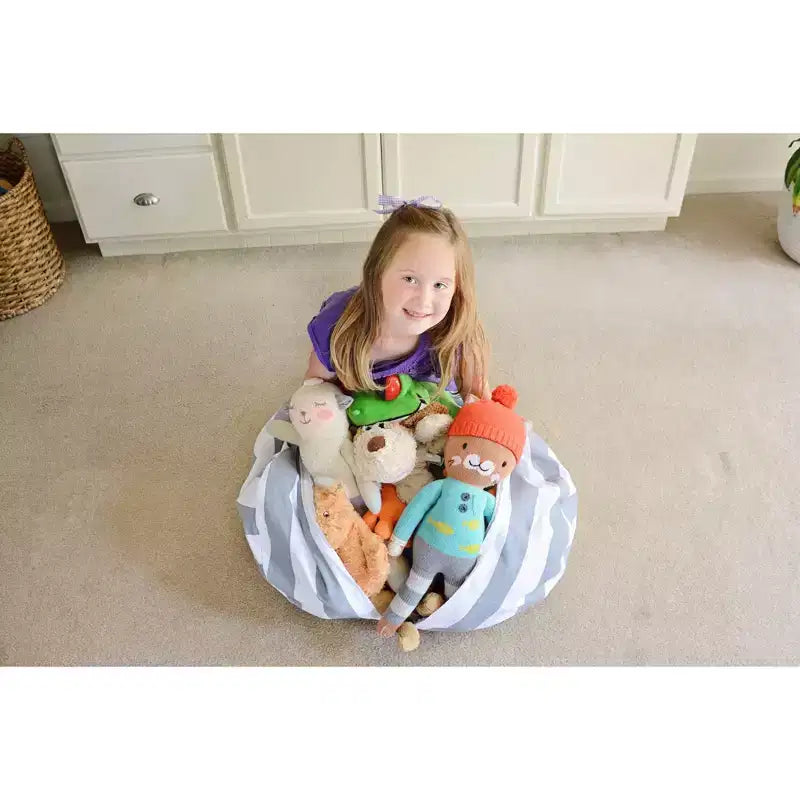 Creative QT Stuff n Sit XL 38 Housse de rangement pour animaux en peluche, idéale comme organiseur de chambre ou chaise, à rayures grises/blanches
