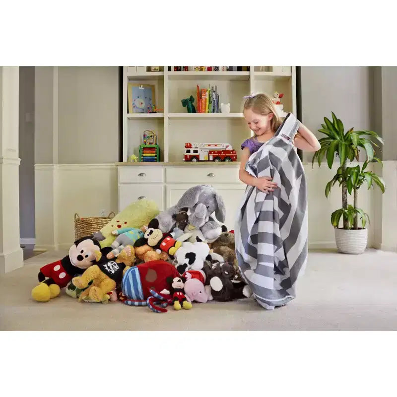 Creative QT Stuff n Sit XL 38 Housse de rangement pour animaux en peluche, idéale comme organiseur de chambre ou chaise, à rayures grises/blanches