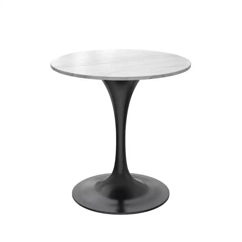 Table à manger ronde LeisureMod Verve 27 - Plateau en pierre frittée avec piédestal noir moderne, table d'appoint pour cuisine et maison