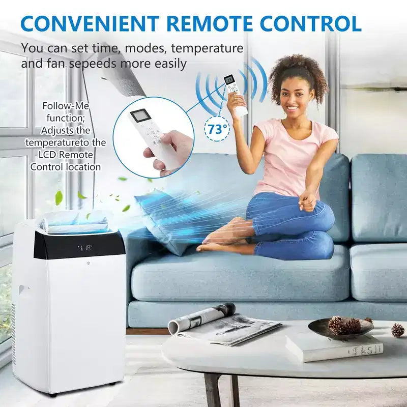 Climatiseur portable 14000 BTU 3 en 1 avec télécommande, mode froid, double moteur et balayage automatique
