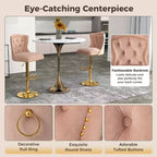 Juego de 2 sillas de bar, taburete de bar de terciopelo holandés con reposapiés, base de metal, anillo antideslizante, rosa/beige/gris