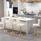 Juego de 2 sillas de bar, taburete de bar de terciopelo holandés con reposapiés, base de metal, anillo antideslizante, rosa/beige/gris