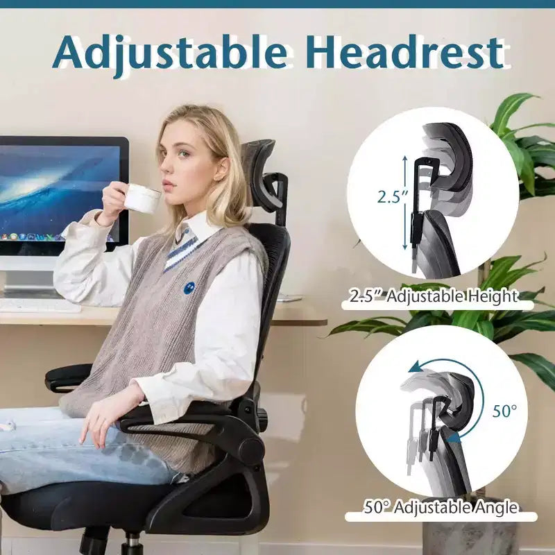 Silla ergonómica de oficina con soporte lumbar ajustable, respaldo reclinable, reposabrazos, color negro/blanco