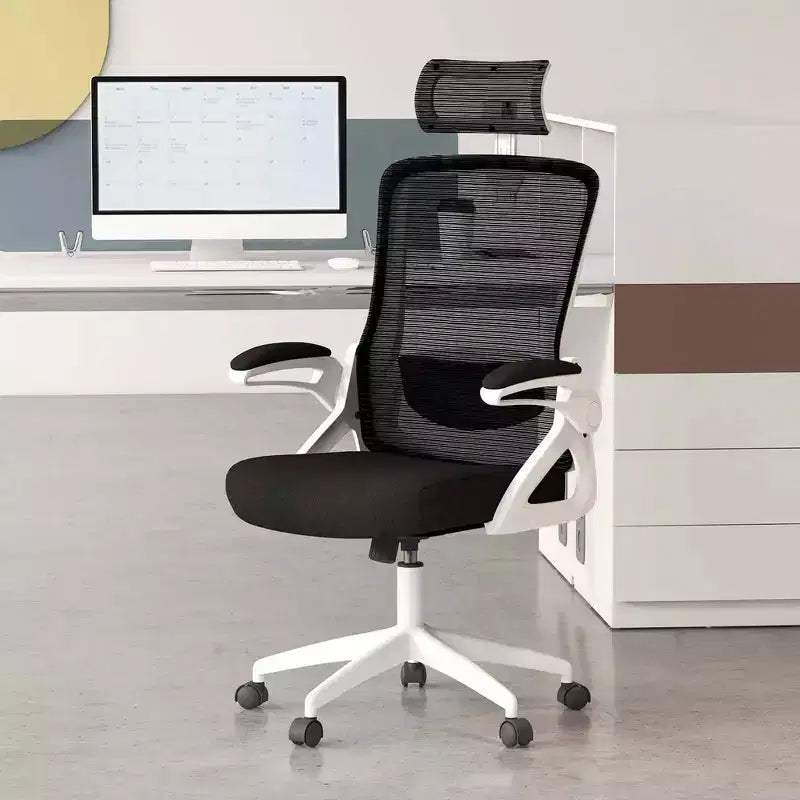 Silla ergonómica de oficina con soporte lumbar ajustable, respaldo reclinable, reposabrazos, color negro/blanco