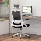 Silla ergonómica de oficina con soporte lumbar ajustable, respaldo reclinable, reposabrazos, color negro/blanco