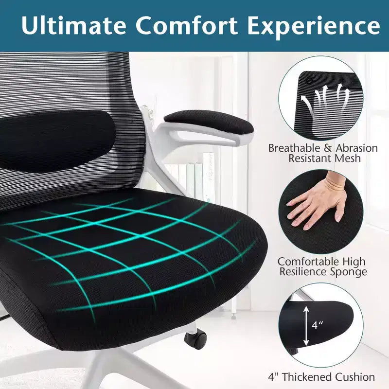 Silla ergonómica de oficina con soporte lumbar ajustable, respaldo reclinable, reposabrazos, color negro/blanco