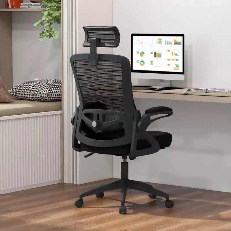 Silla ergonómica de oficina con soporte lumbar ajustable, respaldo reclinable, reposabrazos, color negro/blanco