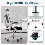 Silla ergonómica de oficina con soporte lumbar ajustable, respaldo reclinable, reposabrazos, color negro/blanco