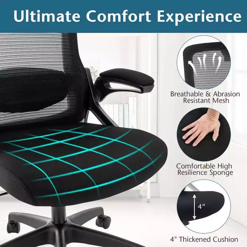 Silla ergonómica de oficina con soporte lumbar ajustable, respaldo reclinable, reposabrazos, color negro/blanco