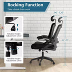 Silla ergonómica de oficina con soporte lumbar ajustable, respaldo reclinable, reposabrazos, color negro/blanco