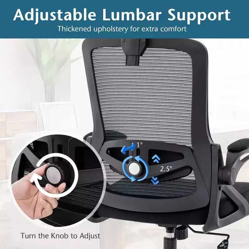 Silla ergonómica de oficina con soporte lumbar ajustable, respaldo reclinable, reposabrazos, color negro/blanco