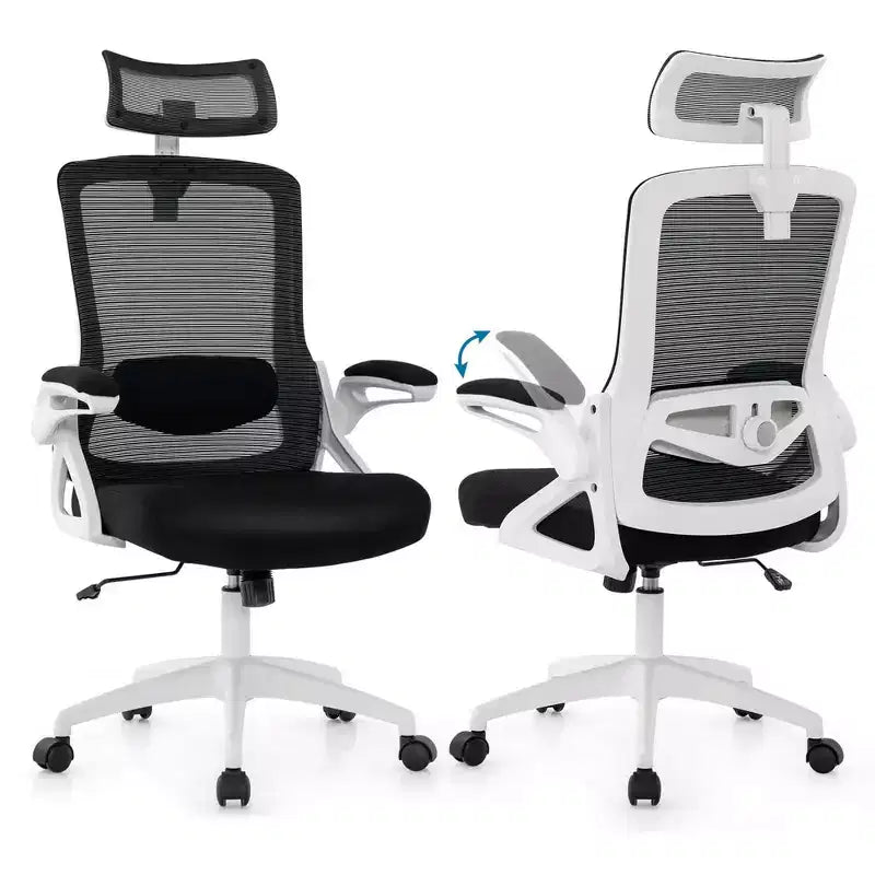 Silla ergonómica de oficina con soporte lumbar ajustable, respaldo reclinable, reposabrazos, color negro/blanco