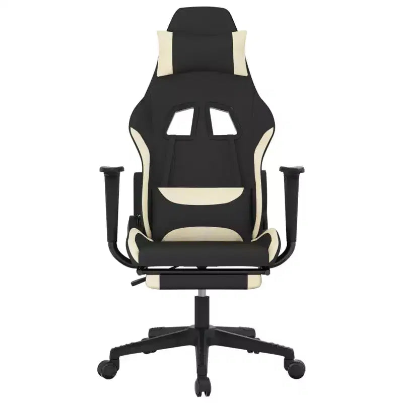 vidaXL Silla de Gaming de Masaje con Reposapiés, Negra y Crema, Tela