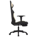 vidaXL Silla de Gaming de Masaje con Reposapiés, Negra y Crema, Tela