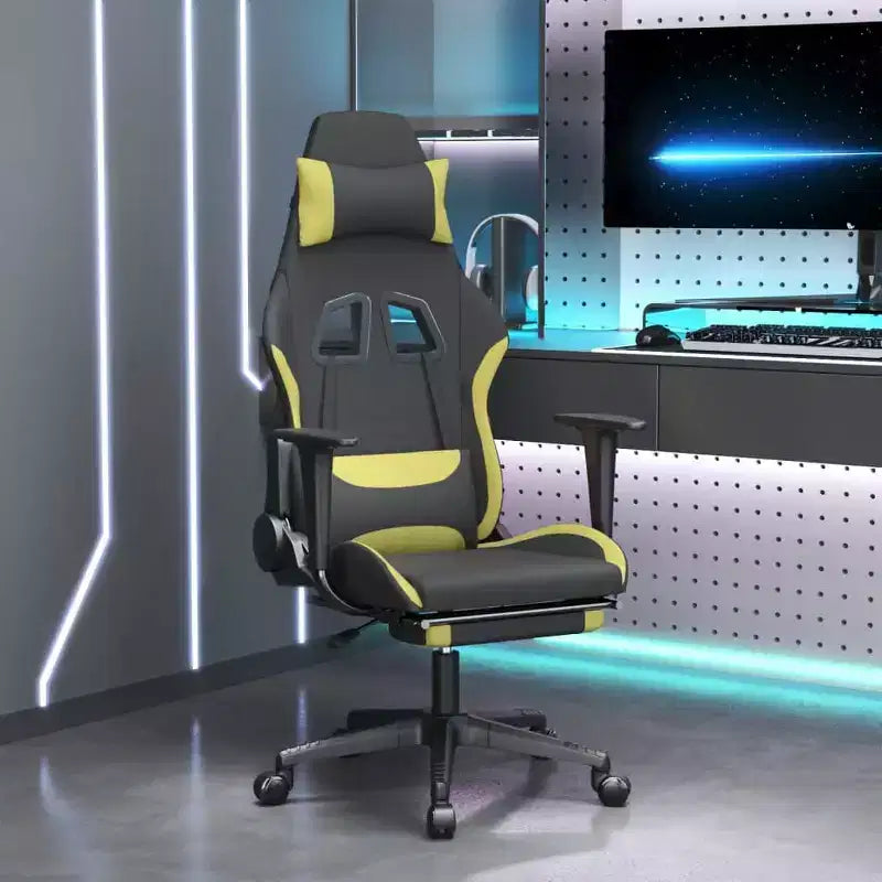 vidaXL Silla de Gaming con Reposapiés, Negro y Verde Claro, Tela
