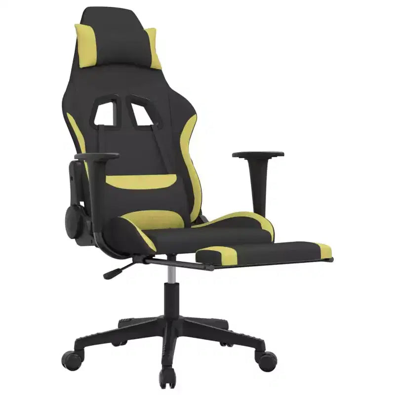 vidaXL Silla de Gaming con Reposapiés, Negro y Verde Claro, Tela