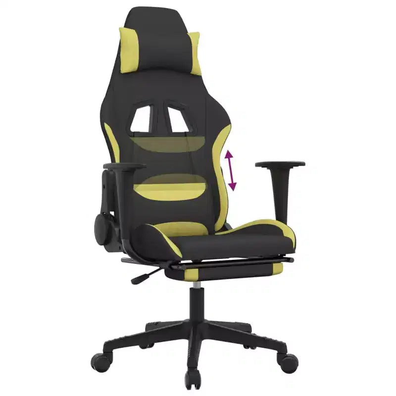 vidaXL Silla de Gaming con Reposapiés, Negro y Verde Claro, Tela