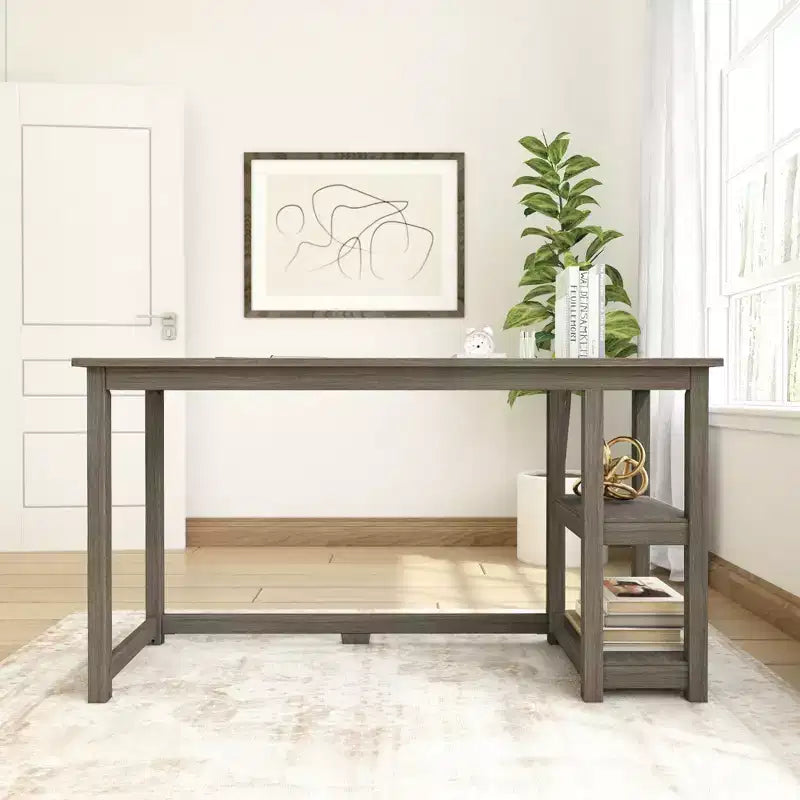 Escritorio de madera maciza con estanterías para ordenador, juegos, estudio, escritorio para oficina en casa, 55